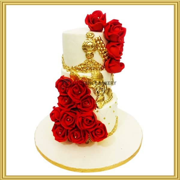 Order Red White Golden Custom Cake Online With Delivery